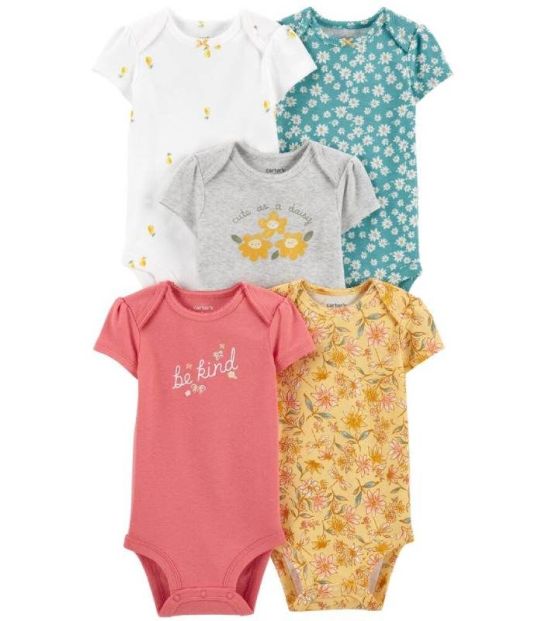 Set 5 bộ Bodysuit Carters áo liền quần cộc tay 9M